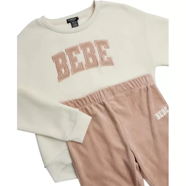 imagebebe Girls Activewear Set  Fleece Pullover Sweatshirt and Flare Leggings for Girls with Ribbed Velour Applique Logo 712Oatmeal Tan