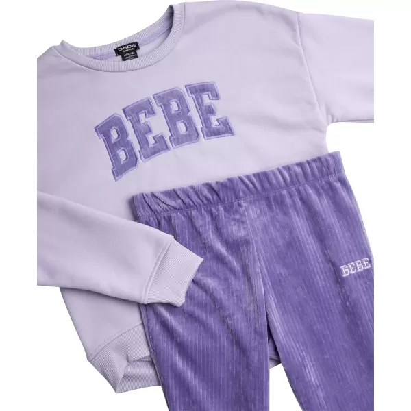 imagebebe Girls Activewear Set  Fleece Pullover Sweatshirt and Flare Leggings for Girls with Ribbed Velour Applique Logo 712Orchid Plum