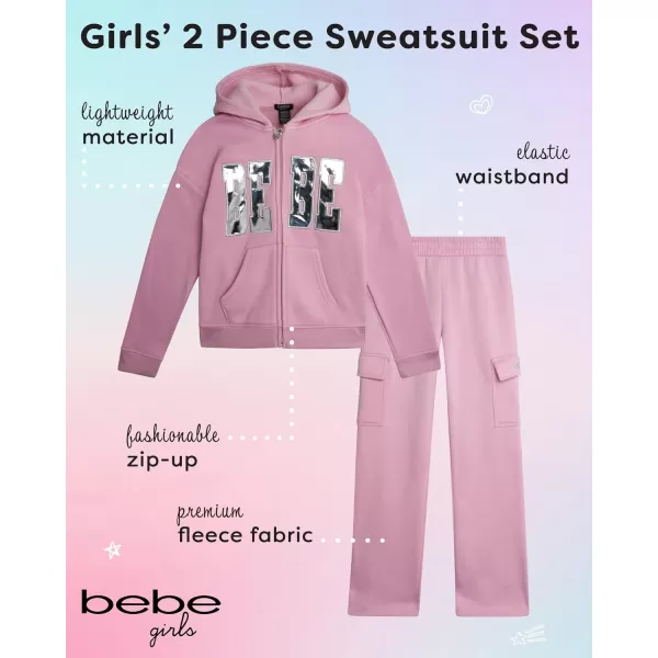 imagebebe Girls Sweatsuit Set  2 Piece Soft Fleece Full Zip Up Hoodie and Cargo Pants Set for Girls 712Bleached Mauve