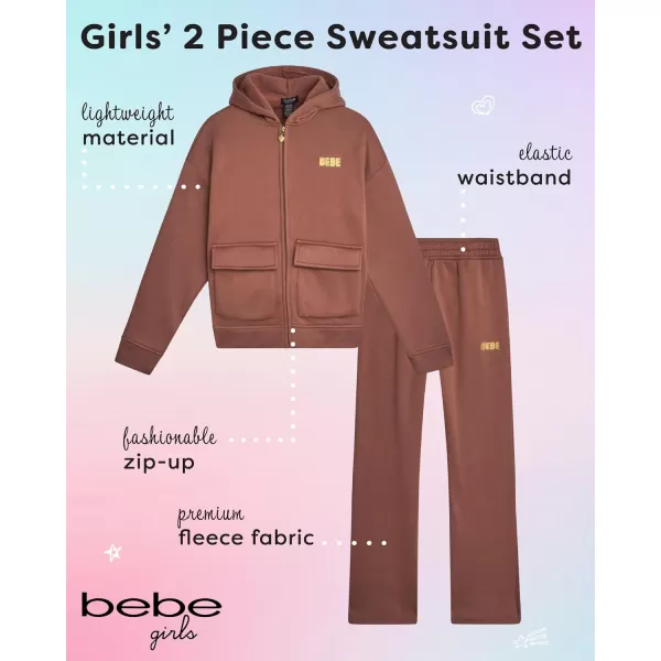 imagebebe Girls Sweatsuit Set  2 Piece Soft Fleece Full Zip Up Hoodie and Cargo Pants Set for Girls 712Clove