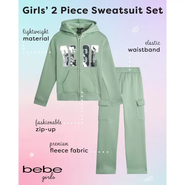 imagebebe Girls Sweatsuit Set  2 Piece Soft Fleece Full Zip Up Hoodie and Cargo Pants Set for Girls 712Olive