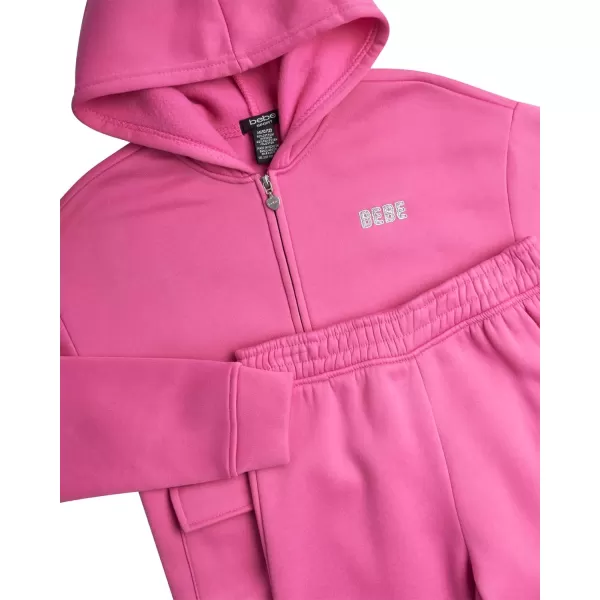 imagebebe Girls Sweatsuit Set  2 Piece Soft Fleece Full Zip Up Hoodie and Cargo Pants Set for Girls 712Pink Power