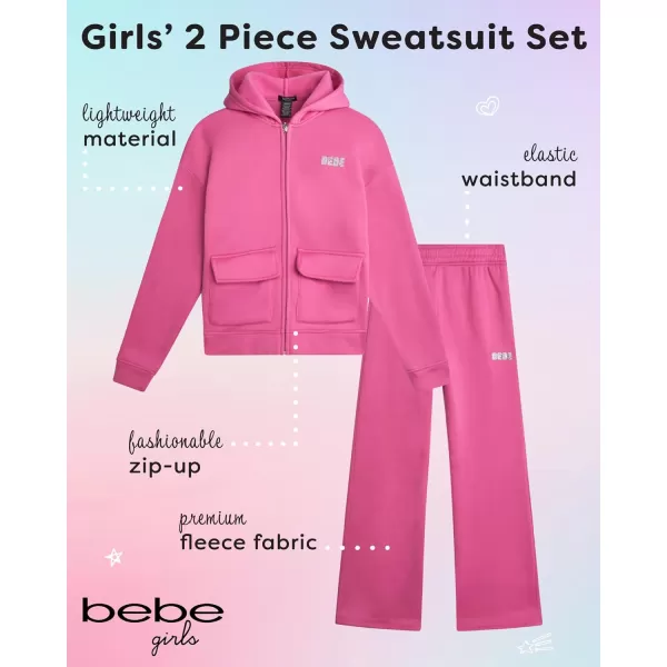 imagebebe Girls Sweatsuit Set  2 Piece Soft Fleece Full Zip Up Hoodie and Cargo Pants Set for Girls 712Pink Power