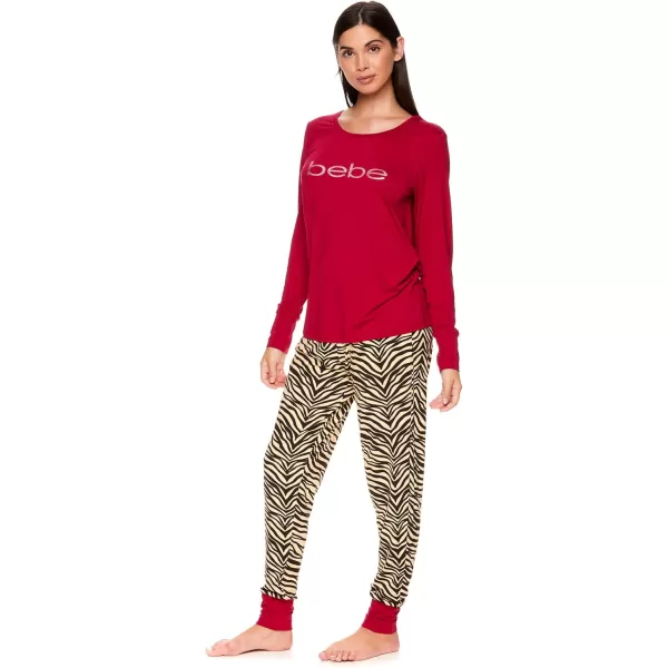 imagebebe Womens Long Sleeve Shirt and Lounge Skinny Pajama Jogger Pants Sleepwear Set  Sangria Medium