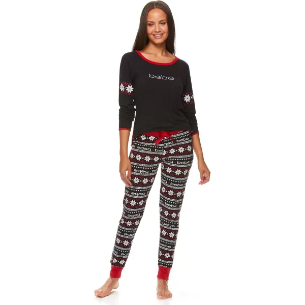 imagebebe Womens Long Sleeve Shirt and Skinny Leg Pants Lounge Pajama Sleep SetBlack Pink