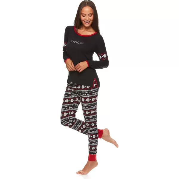 imagebebe Womens Long Sleeve Shirt and Skinny Leg Pants Lounge Pajama Sleep SetBlack Pink
