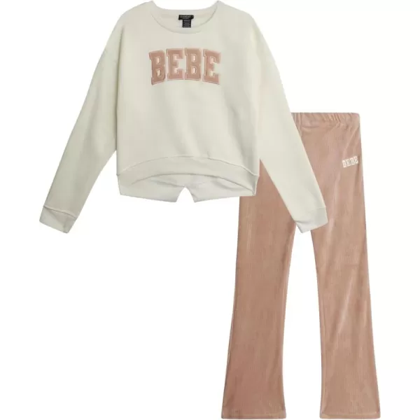 imagebebe Girls Activewear Set  Fleece Pullover Sweatshirt and Flare Leggings for Girls with Ribbed Velour Applique Logo 712Oatmeal Tan