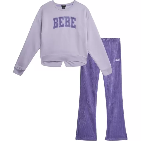 imagebebe Girls Activewear Set  Fleece Pullover Sweatshirt and Flare Leggings for Girls with Ribbed Velour Applique Logo 712Orchid Plum