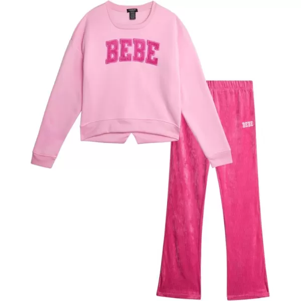 imagebebe Girls Activewear Set  Fleece Pullover Sweatshirt and Flare Leggings for Girls with Ribbed Velour Applique Logo 712Pink Power