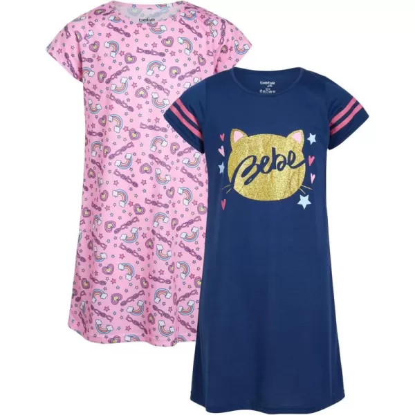 imagebebe Girls Pajamas  2 Pack Short Sleeve Sleep Shirt Nightgown Size 516BlueLight PinkBebe Cat