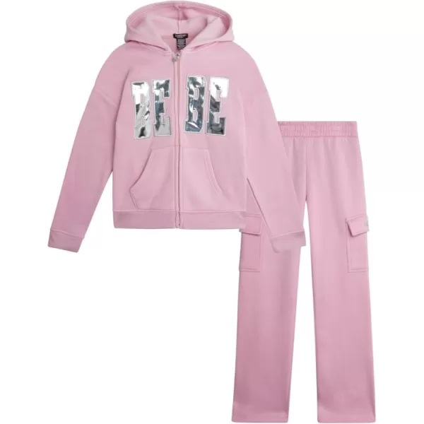 imagebebe Girls Sweatsuit Set  2 Piece Soft Fleece Full Zip Up Hoodie and Cargo Pants Set for Girls 712Bleached Mauve