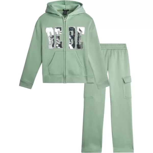 imagebebe Girls Sweatsuit Set  2 Piece Soft Fleece Full Zip Up Hoodie and Cargo Pants Set for Girls 712Olive