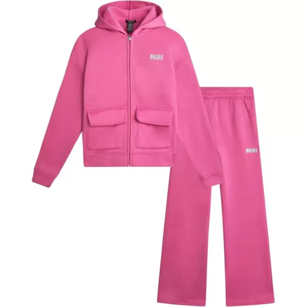 imagebebe Girls Sweatsuit Set  2 Piece Soft Fleece Full Zip Up Hoodie and Cargo Pants Set for Girls 712Pink Power