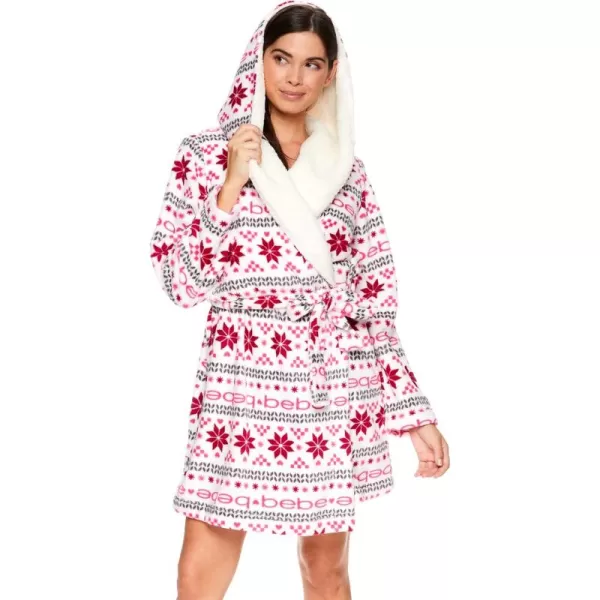 imagebebe Womens MidLength Plush Hooded Pajama Lounge Robe Bathrobe White Small