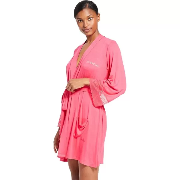 imagebebe Womens Short Robe Wrap Robes for Women Soft Stretch Rayon Womens Bathrobe Short KimonoStyle RobeBright Rose