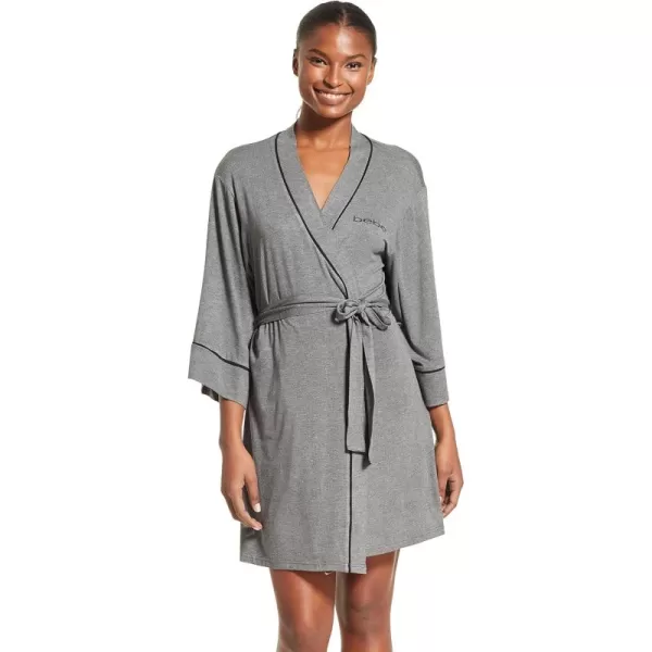 imagebebe Womens Short Robe Wrap Robes for Women Soft Stretch Rayon Womens Bathrobe Short KimonoStyle RobeCharcoal Heather