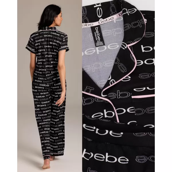 imagebebe Womens 2 Piece Notch Collar Short Sleeve Button Down Shirt and Long Pajama Pants Set Jet Medium