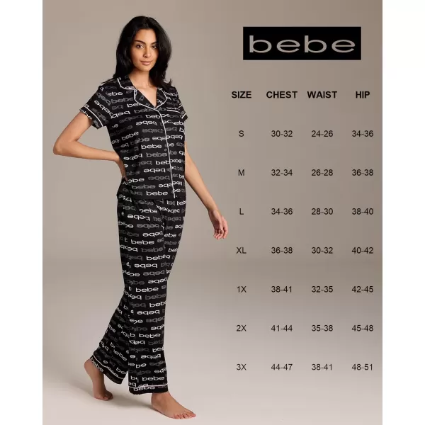 imagebebe Womens 2 Piece Notch Collar Short Sleeve Button Down Shirt and Long Pajama Pants Set Jet Medium