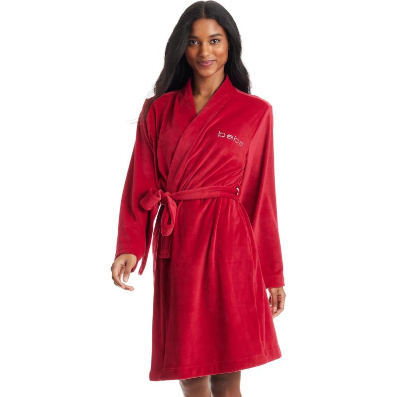 imagebebe Womens Robes Knee Length with Logo Soft Velour Robes for Women Womens GiftsRed
