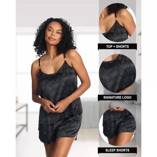 imagebebe Womens Elegant Satin Pajama Set  Adjustable Cami and Shorts  Luxe NightwearBlack Beauty