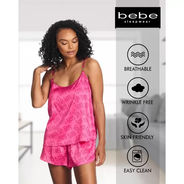 imagebebe Womens Elegant Satin Pajama Set  Adjustable Cami and Shorts  Luxe NightwearFuchsia Purple