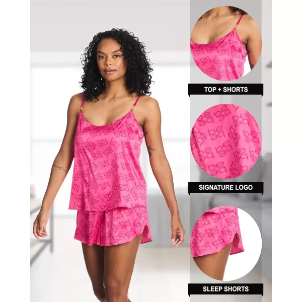 imagebebe Womens Elegant Satin Pajama Set  Adjustable Cami and Shorts  Luxe NightwearFuchsia Purple
