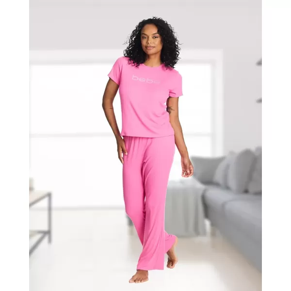 imagebebe Womens Short Sleeve Pajama Set  Soft Lounge Pant Set  Comfortable SleepwearAurora Pink
