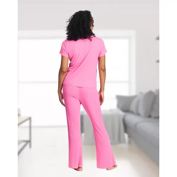 imagebebe Womens Short Sleeve Pajama Set  Soft Lounge Pant Set  Comfortable SleepwearAurora Pink