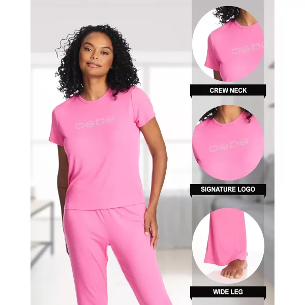 imagebebe Womens Short Sleeve Pajama Set  Soft Lounge Pant Set  Comfortable SleepwearAurora Pink