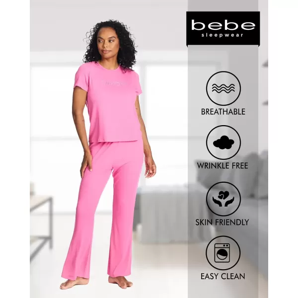 imagebebe Womens Short Sleeve Pajama Set  Soft Lounge Pant Set  Comfortable SleepwearAurora Pink