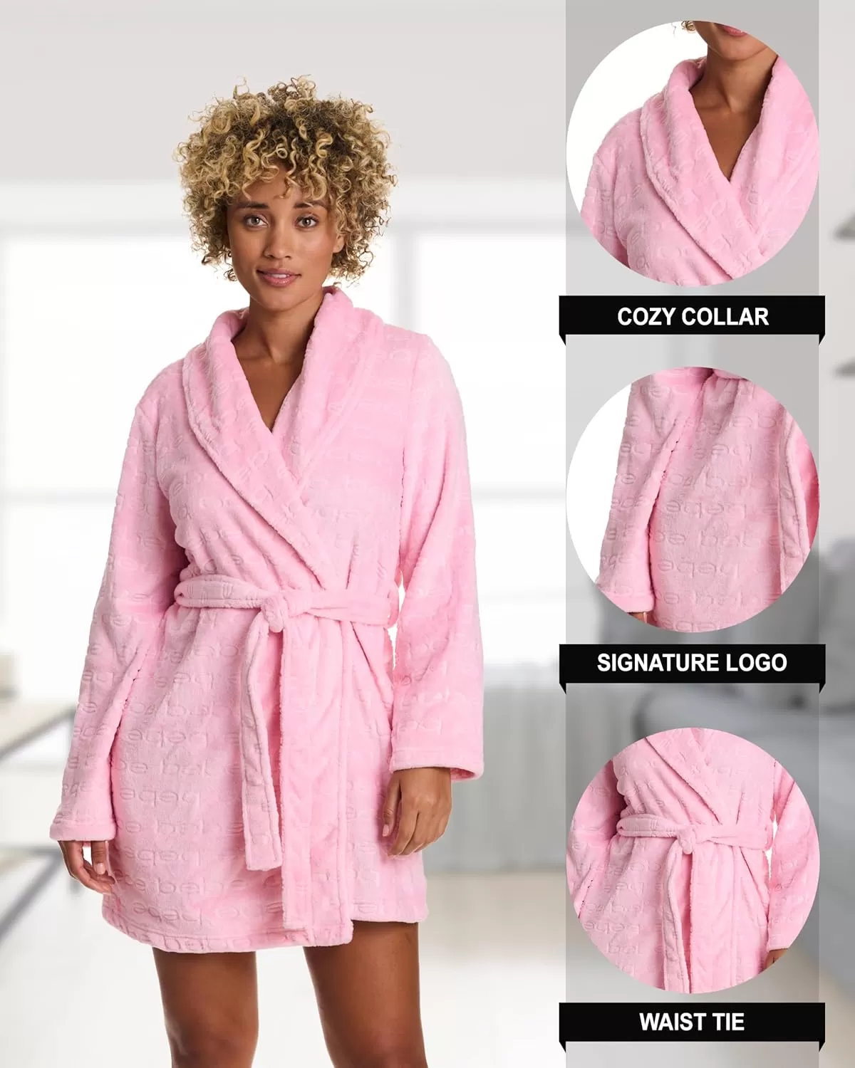 imagebebe Womens MidLength Plush Pajama Lounge Robe Bathrobe Rose Shadow Medium