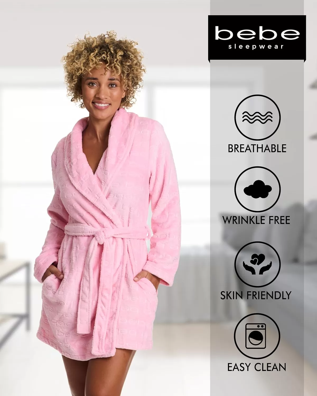 imagebebe Womens MidLength Plush Pajama Lounge Robe Bathrobe Rose Shadow Medium