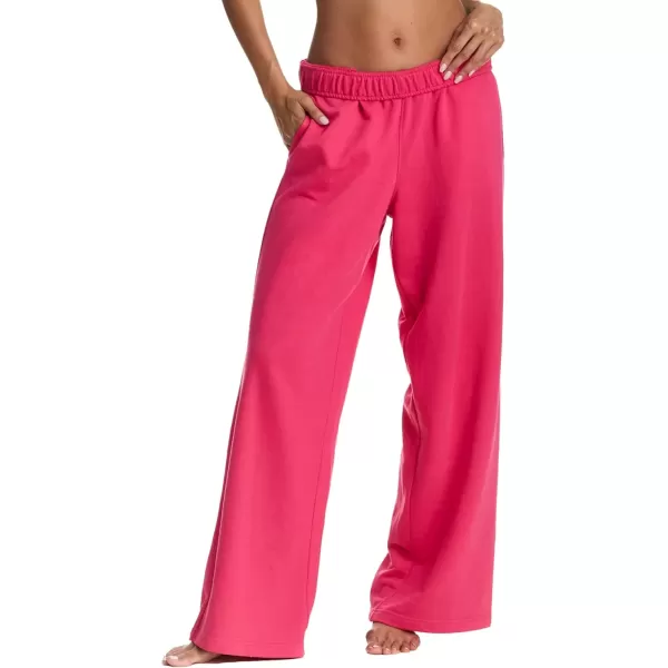 imagebebe Wide Leg Sweatpants for Women French Terry Baggy Sweatpants with Pockets Sweatpants for WomenRasberry Red Wide Leg