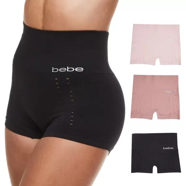 imagebebe Womens Seamless Shapewear Boyshorts  MultiPack TagFree Tummy Control Underwear with Breathable Open Knit DesignBlack  Rose  Offwhite