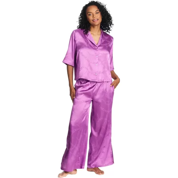 imagebebe Jacquard Satin Pajama Set for Women Satin Lounge Set Womens PJs Sets Womens Sleepwear Ladies GiftsIris Orchid 1