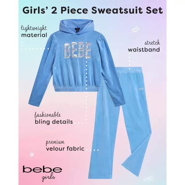 imagebebe Girls Sweatsuit  2 Piece Ribbed Velour Hoodie Sweatshirt and Open Bottom Sweatpants  Smock Waist Tracksuit Set 712Frozen Blue