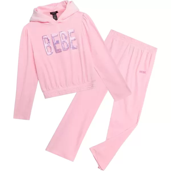 imagebebe Girls Sweatsuit  2 Piece Ribbed Velour Hoodie Sweatshirt and Open Bottom Sweatpants  Smock Waist Tracksuit Set 712Rose Shadow