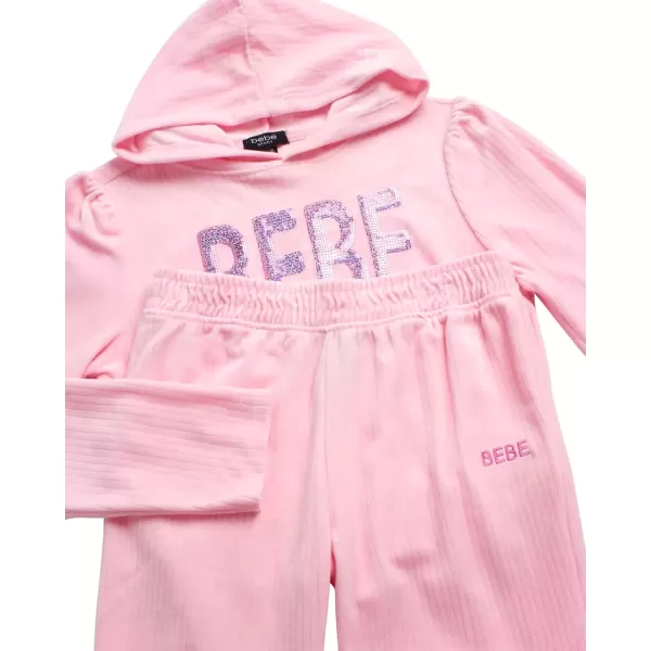 imagebebe Girls Sweatsuit  2 Piece Ribbed Velour Hoodie Sweatshirt and Open Bottom Sweatpants  Smock Waist Tracksuit Set 712Rose Shadow