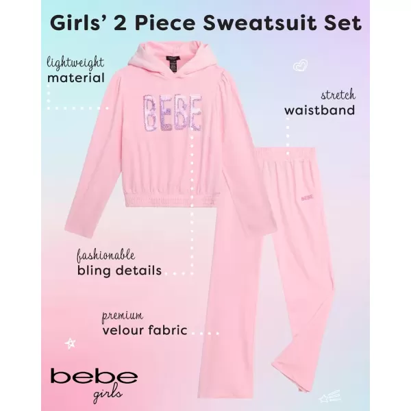 imagebebe Girls Sweatsuit  2 Piece Ribbed Velour Hoodie Sweatshirt and Open Bottom Sweatpants  Smock Waist Tracksuit Set 712Rose Shadow