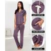 imagebebe Womens 2 Piece Bridesmaid Pajamas Set Short Sleeve Button Down Shirt and PantsMidnightlavender
