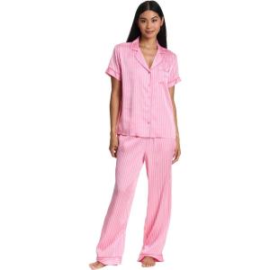 imagebebe Womens Silky Satin Bridesmaid Pajama Set  Button Down Short Sleeve Sleepwear in Luxe PatternsAurora Pink