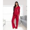 imagebebe PJ Sets for Women Metallic Shimmer Womens Button Down Pajama Sets Loungewear Ladies SleepwearCrimson