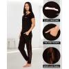 imagebebe Womens Pajama Set Short Sleeve Shirt with Lace Jogger PJ Pants Lounge Sets for WomenBlack