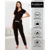 imagebebe Womens Pajama Set Short Sleeve Shirt with Lace Jogger PJ Pants Lounge Sets for WomenBlack