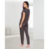 imagebebe Womens Pajama Set Short Sleeve Shirt with Lace Jogger PJ Pants Lounge Sets for WomenCharcoal