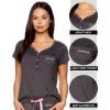 imagebebe Womens Pajama Set Short Sleeve Shirt with Lace Jogger PJ Pants Lounge Sets for WomenCharcoal