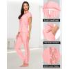 imagebebe Womens Pajama Set Short Sleeve Shirt with Lace Jogger PJ Pants Lounge Sets for WomenCoral Heather