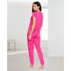 imagebebe Womens Pajama Set Short Sleeve Shirt with Lace Jogger PJ Pants Lounge Sets for WomenFuchsia