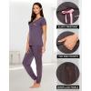 imagebebe Womens Pajama Set Short Sleeve Shirt with Lace Jogger PJ Pants Lounge Sets for WomenMidnight Lavender