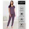 imagebebe Womens Pajama Set Short Sleeve Shirt with Lace Jogger PJ Pants Lounge Sets for WomenMidnight Lavender